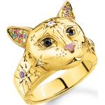Reduzierte Pinke Sterne Thomas Sabo Goldringe mit Katzenmotiv aus vergoldet mit Zirkonia für Damen Größe 50 