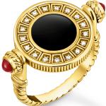 Schwarze Antike Thomas Sabo Edelsteinringe vergoldet mit Onyx graviert für Damen Größe 50 