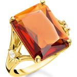 Thomas Sabo Ring mit großem orangenem Stein und Sterne vergoldet orange
