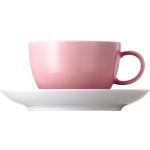 Pinke Runde Teetassen aus Porzellan mikrowellengeeignet 2-teilig 