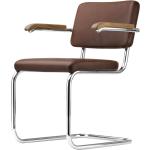 Dunkelbraune Thonet Freischwinger Stühle aus Nappaleder mit Armlehne Breite 50-100cm, Tiefe 50-100cm 