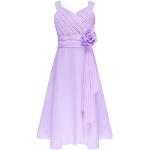 Violette Blumenmuster Elegante Ärmellose Kinderfestkleider mit Reißverschluss aus Chiffon Handwäsche für Mädchen Größe 128 für den für den Sommer 