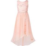 Pinke Elegante Ärmellose Maxi V-Ausschnitt Kinderfestkleider mit Strass mit Reißverschluss aus Chiffon für Mädchen Größe 122 
