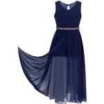 Marineblaue Ärmellose Maxi V-Ausschnitt Blumenmädchenkleider mit Strass mit Reißverschluss für Mädchen 