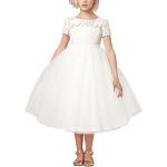 Weiße Elegante Kinderfestkleider aus Tüll für Mädchen Größe 116 