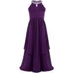 Violette Elegante Ärmellose Maxi Kinderfestkleider mit Reißverschluss aus Spitze für Mädchen Größe 164 