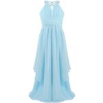 Hellblaue Elegante Ärmellose Maxi Kinderfestkleider mit Reißverschluss aus Spitze für Mädchen Größe 164 