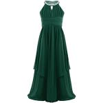 Grüne Elegante Ärmellose Maxi Kinderfestkleider mit Reißverschluss aus Spitze für Mädchen Größe 140 