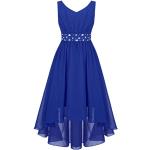 Blaue Elegante Maxi Schulterfreie Kinderfestkleider mit Rüschen mit Reißverschluss aus Chiffon für Mädchen Größe 146 für den für den Sommer 