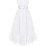 Weiße Elegante Maxi Schulterfreie Kinderfestkleider mit Rüschen mit Reißverschluss aus Chiffon für Mädchen Größe 146 für den für den Sommer 