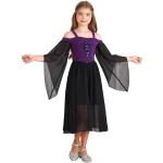 TiaoBug Mädchen Mittelalter Renaissance Kleid Schulterfreies Trägerkleid mit Glockenärmel Empire Partykleid Kleidung Halloween Kostüm Violett 146-152