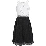Schwarze Elegante Ärmellose Midi Kinderfestkleider mit Strass mit Reißverschluss aus Tüll für Mädchen Größe 134 für den für den Sommer 