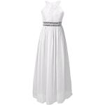Weiße Elegante Ärmellose Midi Kinderfestkleider mit Strass mit Reißverschluss aus Tüll für Mädchen Größe 122 für den für den Sommer 
