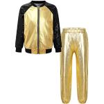 TiaoBug Unisex Kinder 80er Jahre Trainingsanzug Retro Kostüm Metallic Jogger Jogginganzug Jacke und Hose Disco Jazz Tanz Outfits Set Gold A 134-140