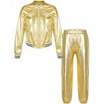 TiaoBug Unisex Kinder 80er Jahre Trainingsanzug Retro Kostüm Metallic Jogger Jogginganzug Jacke und Hose Disco Jazz Tanz Outfits Set Gold 134-140