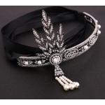 Schwarze Art Deco Diademe mit Perlen mit Strass für die Braut 
