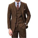 Tiavllya Herren Tweed Anzug 3-teilige Vintage Herringbone Wolle Slim Fit Formelle Smokings Hochzeit Anzüge für Männer （48, Braun）