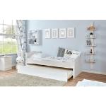 Weiße Ticaa Betten mit Bettkasten lackiert aus Massivholz mit Schublade 100x200 