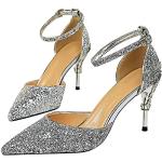 Silberne Elegante High Heels & Stiletto-Pumps mit Riemchen atmungsaktiv für Damen Größe 40 