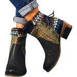 Schwarze Vintage Runde Ankle Boots & Klassische Stiefeletten mit Riemchen leicht für Damen Größe 43 für den für den Winter 