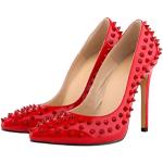 Rote Lack-Optik Sexy Spitze High Heels & Stiletto-Pumps mit Nieten für Damen Größe 42 mit Absatzhöhe über 9cm zur Hochzeit 
