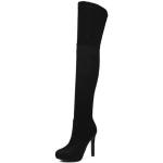 Schwarze Plateauabsatz Damenoverkneestiefel mit Reißverschluss aus Kunstleder Größe 41 für den für den Winter 