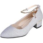 Silberne Elegante Spitze High Heels & Stiletto-Pumps mit Riemchen in Komfortweite aus Stoff atmungsaktiv für Damen Größe 38 für Hochzeitsgäste 
