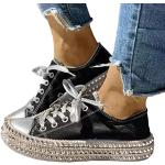 Schwarze Low Sneaker mit Schnürsenkel in Normalweite aus Canvas leicht für Damen Größe 42 