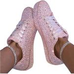 Rosa Elegante Pailletten-Sneaker mit Pailletten mit Schnürsenkel aus PU rutschfest für Damen Größe 43 