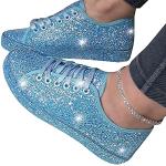 Blaue Elegante Pailletten-Sneaker mit Pailletten mit Schnürsenkel in Breitweite aus PU rutschfest für Damen Größe 40 