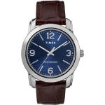 Braune Timex Runde Quarz Herrenarmbanduhren aus Messing mit Analog-Zifferblatt mit Mineralglas-Uhrenglas mit Lederarmband 
