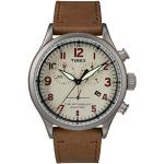 Braune Timex Waterbury Quarz Stahlarmbanduhren mit Chronograph-Zifferblatt mit Datumsanzeige mit Mineralglas-Uhrenglas mit Lederarmband für Herren 