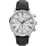 Timex Men's Waterbury Classic Chronograph 40mm Leather Strap Watch Stainless-Steel/Black/White