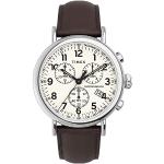 Braune Elegante Wasserdichte Timex Herrenarmbanduhren mit Chronograph-Zifferblatt mit Stoppfunktion mit Lederarmband 