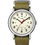 Timex Weekender T2N651 Armbanduhr, 38 mm, cremefarbenes Zifferblatt und olivgrünes Armband