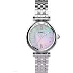 Silberne Elegante Wasserdichte Timex Damenarmbanduhren aus Edelstahl mit Perlmutt mit Edelstahlarmband 