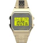 Goldene Wasserdichte Timex Herrenarmbanduhren aus Edelstahl mit Digital-Zifferblatt mit Stoppfunktion mit Edelstahlarmband 