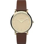 Reduzierte Braune Elegante Wasserdichte Timex Damenarmbanduhren mit Analog-Zifferblatt mit Nachtleuchtfunktion mit Lederarmband 