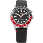 Schwarze Wasserdichte Timex Herrenarmbanduhren mit Analog-Zifferblatt mit GMT-Funktion mit Lederarmband 