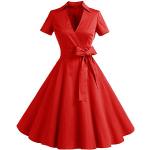Rote Pin Up Timormode V-Ausschnitt Festliche Kleider mit Reißverschluss aus Baumwolle für Damen Größe S 