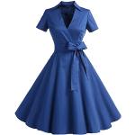 Blaue Pin Up Timormode V-Ausschnitt Festliche Kleider mit Reißverschluss aus Baumwolle für Damen Größe 3 XL für Zeremonien 