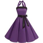 Violette Vintage Timormode Midi Neckholderkleider mit Reißverschluss aus Baumwolle für Damen Größe 3 XL zur Hochzeit 