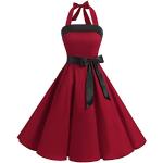 Rote Vintage Timormode Midi Neckholderkleider mit Reißverschluss aus Baumwolle für Damen Größe XL zur Hochzeit 
