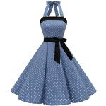 Reduzierte Hellblaue Vintage Timormode Midi Neckholderkleider mit Reißverschluss aus Baumwolle für Damen Größe 3 XL zur Hochzeit 