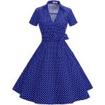 Royalblaue Vintage Kurzärmelige Timormode Midi Taillierte Kleider aus Baumwolle für Damen Größe M zur Hochzeit 