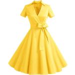 Gelbe Vintage Timormode V-Ausschnitt Ballkleider mit Reißverschluss für Damen Größe XL zum Abschlussball 