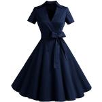 Marineblaue Pin Up Timormode Mini V-Ausschnitt Kurze Abendkleider mit Reißverschluss aus Baumwolle für Damen Größe L 