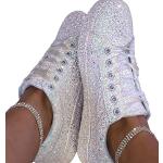Silberne Elegante Pailletten-Sneaker mit Glitzer ohne Verschluss aus Canvas leicht für Damen Größe 40 