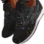 Schwarze Elegante Pailletten-Sneaker mit Glitzer ohne Verschluss aus Canvas leicht für Damen Größe 38 