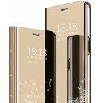 Goldene Samsung Galaxy S24 Ultra Hüllen Art: Flip Cases mit Bildern aus Leder mit Spiegel 